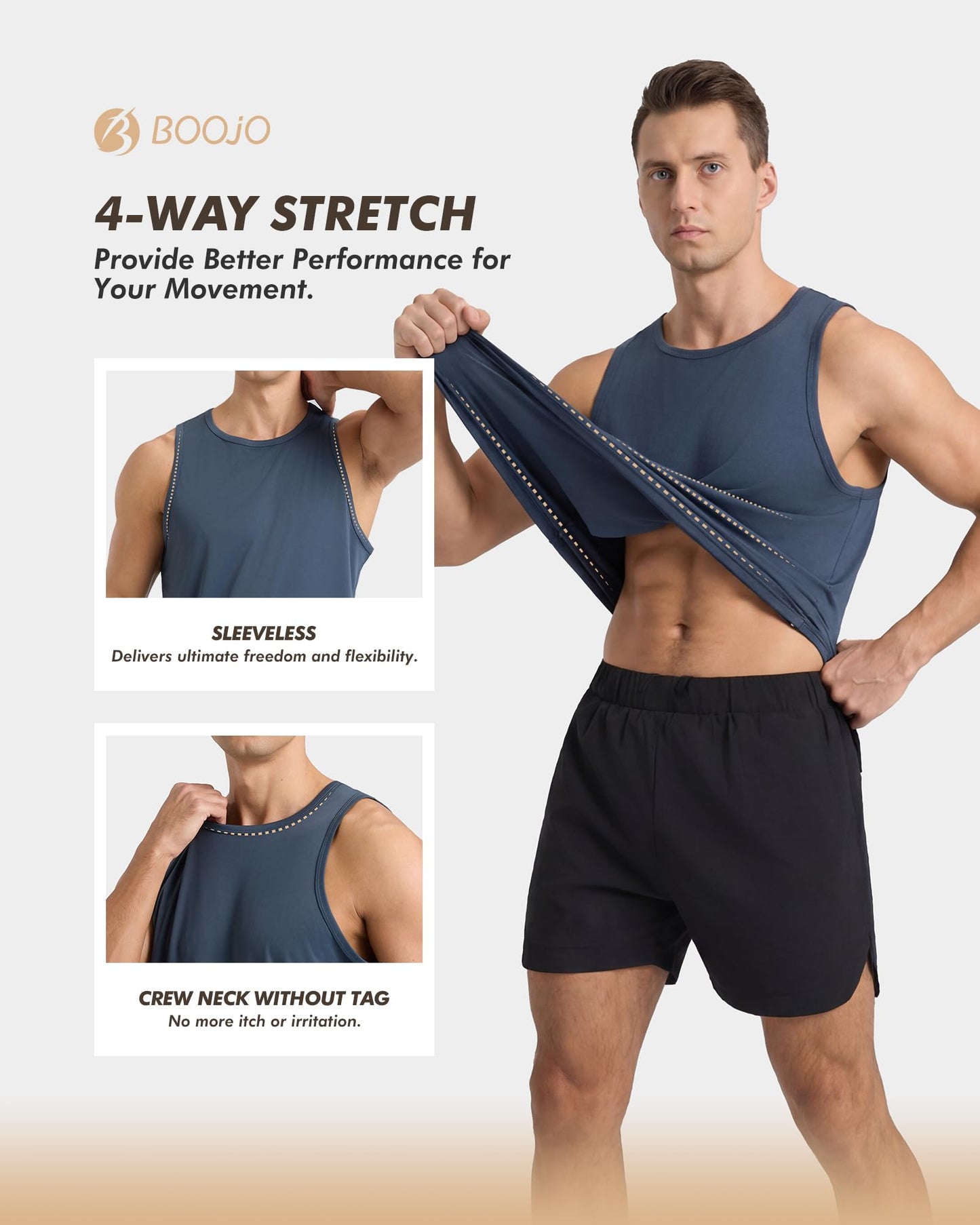 BOOJO 5 Pack Tank Tops Men - Quick Dry Moisture Wicking Summer Workout Muscle Sleeveless Shirts for Gym Beach Running