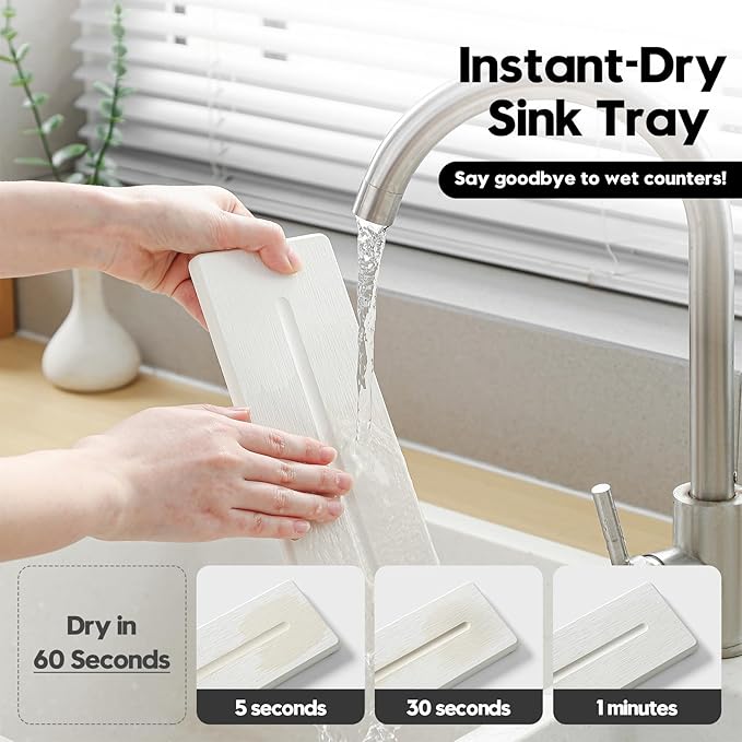 2 Pack Diatomite Stone Sink Tray, Water Absorbing Mat