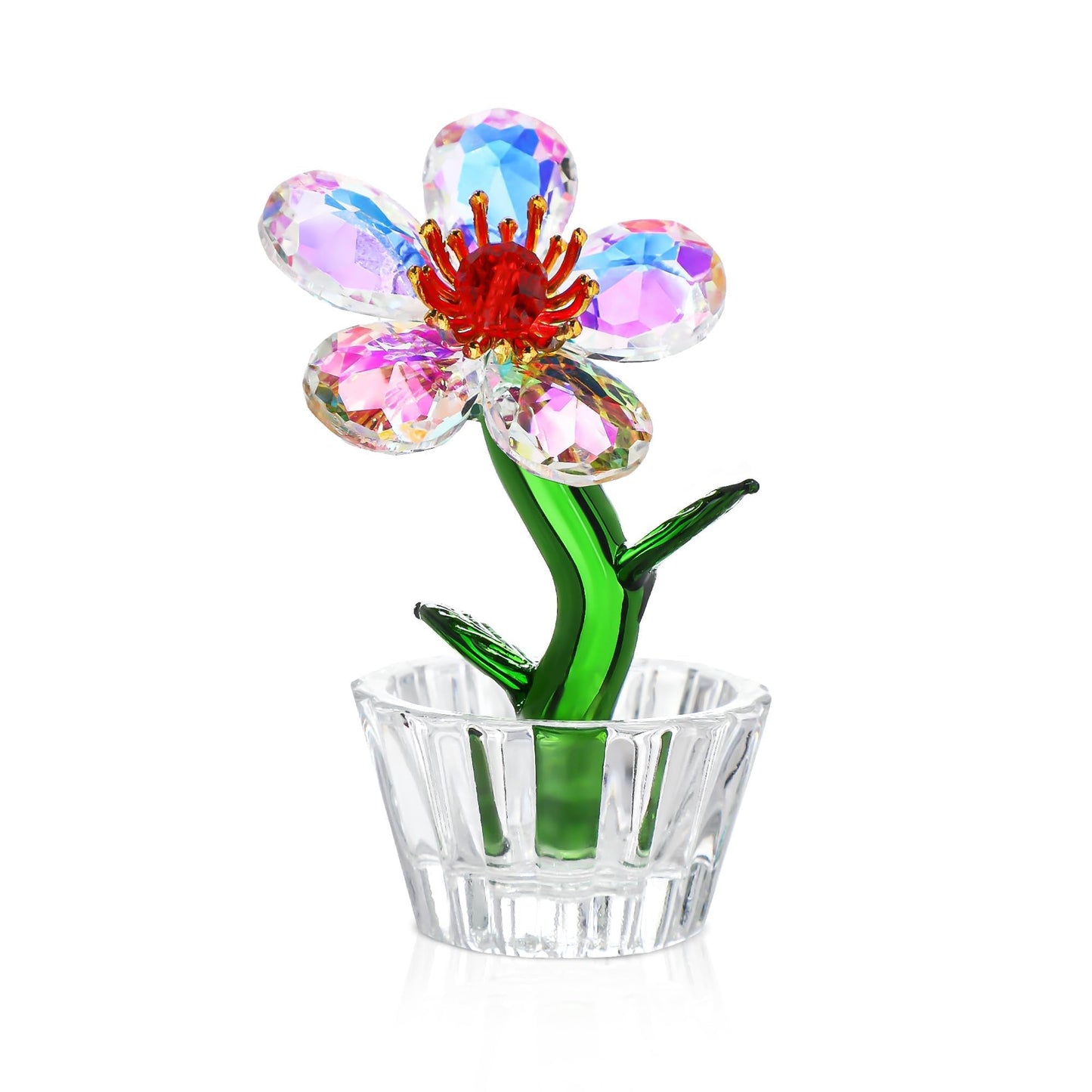 KRISININE Crystal Peach Blossom Mini Ornament Figurine 2.9 * 1.5in Glass Flower Decoration for Home Office for Mom