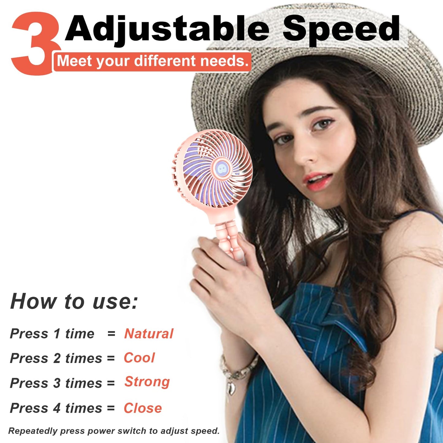 TRELC Mini Stroller Fan, 19H Ultra-long Battery Life, Personal Handheld Clip on Portable Rechargeable Fan with Flexible Tripod, Gift for Children Baby Office Room Car Travel BBQ Gym (Pink)