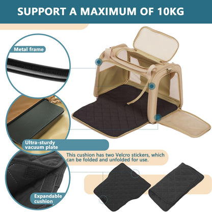 Petsfit Large Cat Carrier, Lightweight Travel Use Pet Carrier for Small Dogs and Cat, Dog Carriers with Expandable mat, Upgraded Large Space Soft Sided Pet Travel Carrier, Khaki
