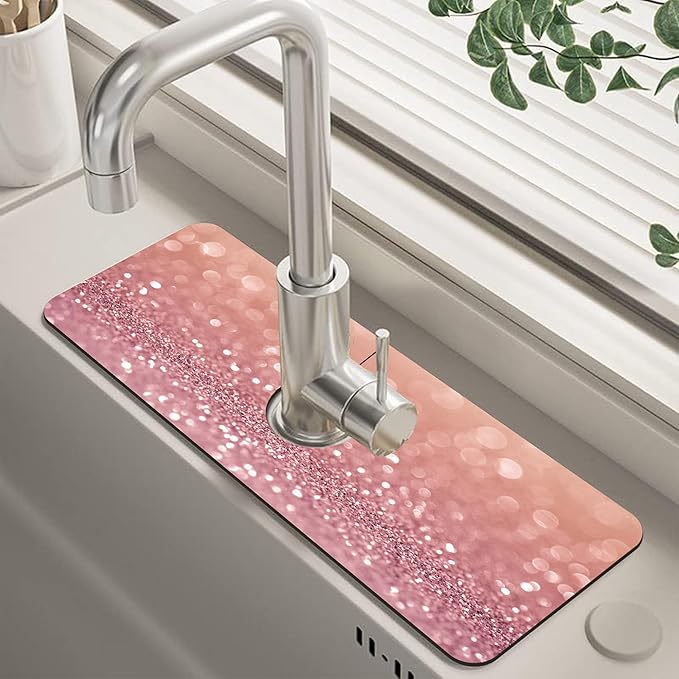 Abstract Pink Glitter Diamond Sink Faucet Absorbing Mat Sink Splash Guard