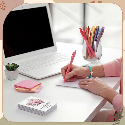 Pasimy 12 Set/48 Pcs Biblical Affirmation Gifts for Women Positive Affirmation Notebooks with Inspirational Pens Cross Bracelet Floral Christian Gift for Women Mother Church Member Party Favors