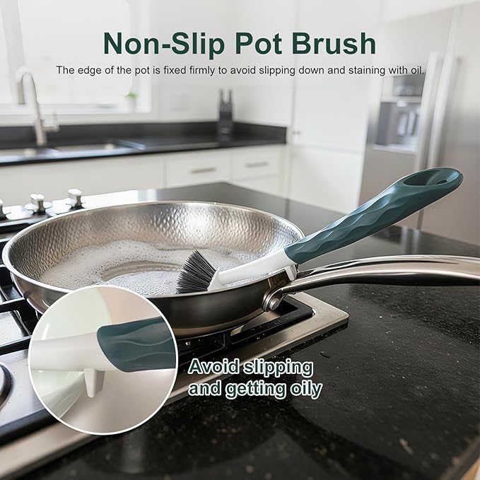 Dish Brush, 2 Pack with Comfortable Handle, with Built-in Scraper, Scrub Brush
