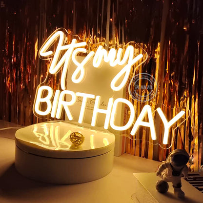 Planzo It's My Birthday Led Neon Light Sign Happy Birthday Party Wall Sign Decor Window Background Sign USB Bedroom Living Room Neon 5V Night Light Kids 15.8" X 9.1" Warm White