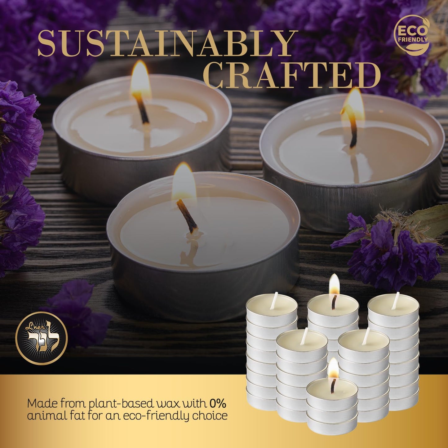 L’ner 1.5 Hour MINI Tealight Unscented Candles, 100 Pack – Smokeless & Dripless Tea Lights, Plant-Based Wax, Lead-Free Cotton Wick – Premium Quality Tea Light for Shabbat, Memorial, Home, Weddings