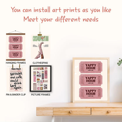 NaZaUK Pink Bar Cart Decor Wall Art, Aesthetic Artwork for Home Living Room Bar Cart Kitchen Wall Decor for College Apartment Set of 4, 8x10 Inch (Unframed)