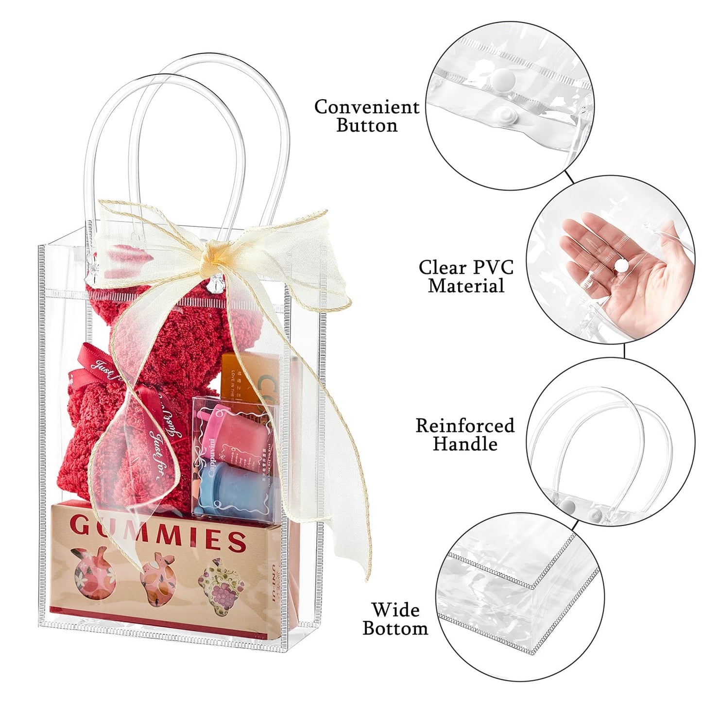 Ohuimrt Clear Plastic Gift Bags with Handles, 50 PCS, 5.9" x 7.9" x 2.8"
