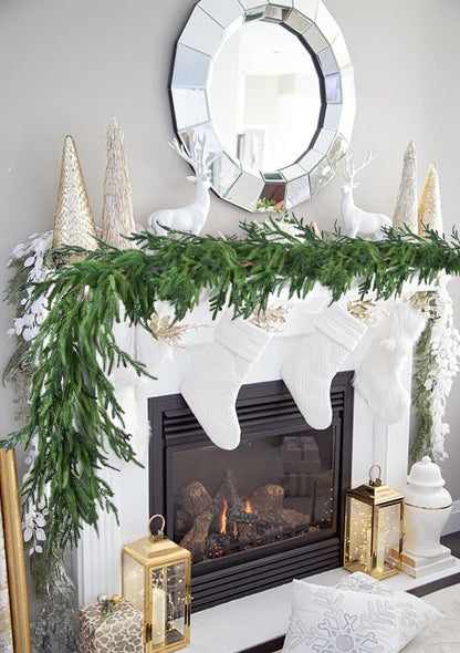 Norfolk Pine Garland Christmas Decoration - 9ft Realistic Pine Needles Artificial Greenery Garland for Holiday Mantel Fireplace Stairs Railing Table Home Decor