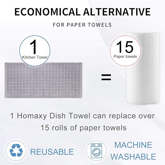 Homaxy 100% Cotton Terry Kitchen Towels, Checkered Designed, Soft and Super