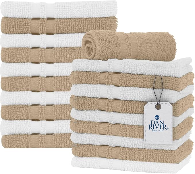 DAN RIVER 100% Cotton Washcloths 20 Pack Premium Quality Face and Body Cloth