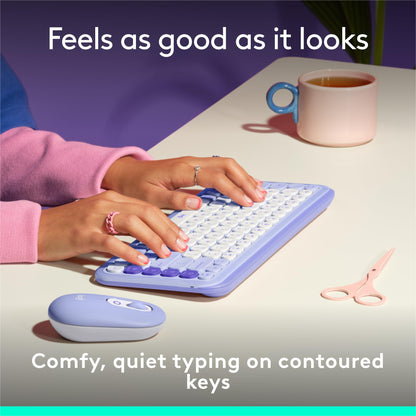 Logitech POP ICON Keys Wireless Bluetooth Keyboard, Comfortable Typing, Programmable Keys, Easy-Switch Between up to 3 Devices, for Laptop, Tablet, PC – Rose and Off-White