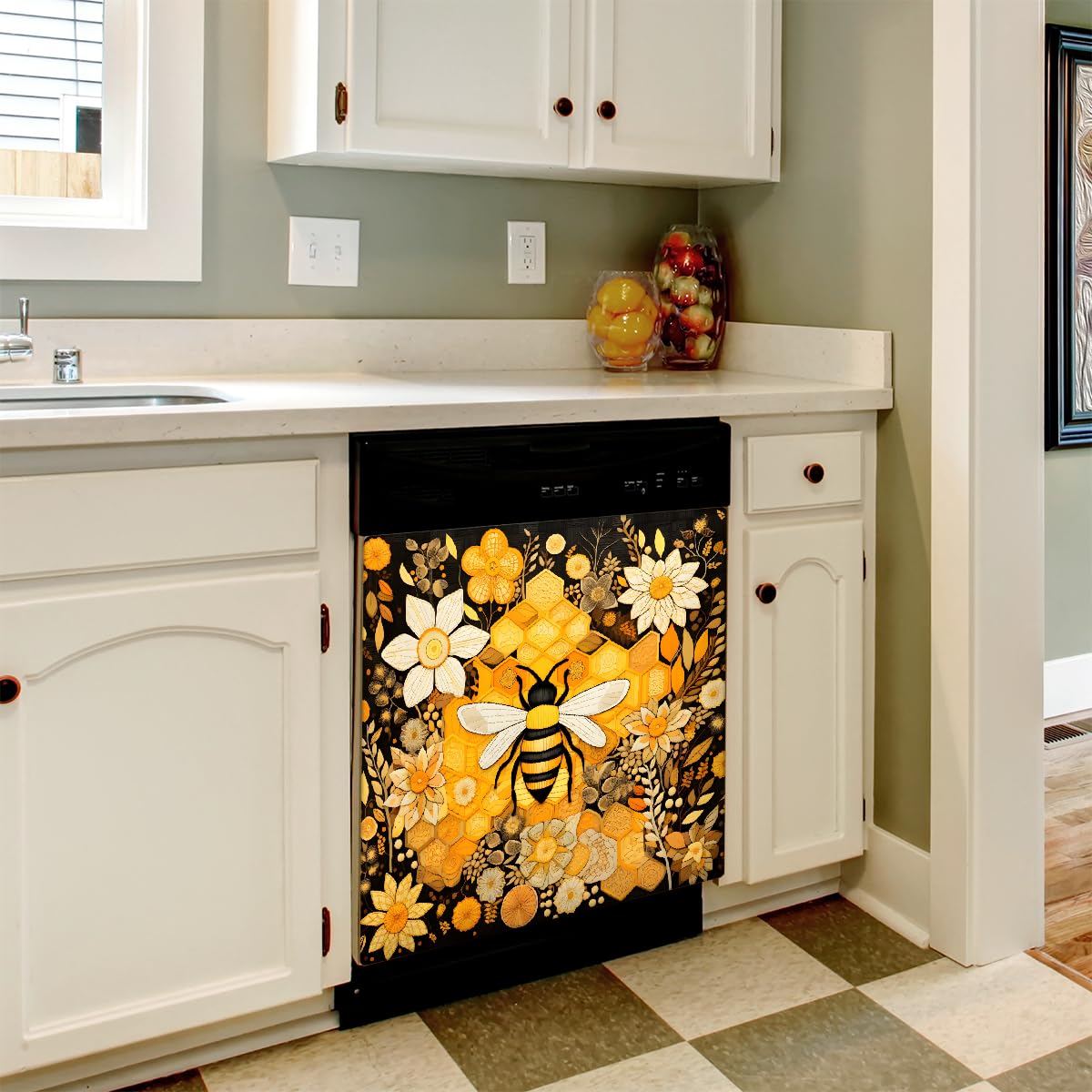 YPPAHHHH Dishwasher Magnet Cover Animal Bee Honeycomb Beehive Floral Decorative Magnetic Dishwasher Door Cover Panel for Kitchen Home Decor Refrigerator Decals Washing Machine stickers 23"x26"