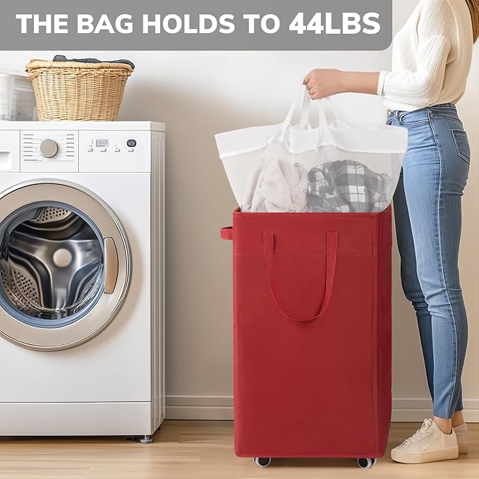 Goodpick Laundry Basket with Wheels, 75L Large Roolling Laundry Basket with