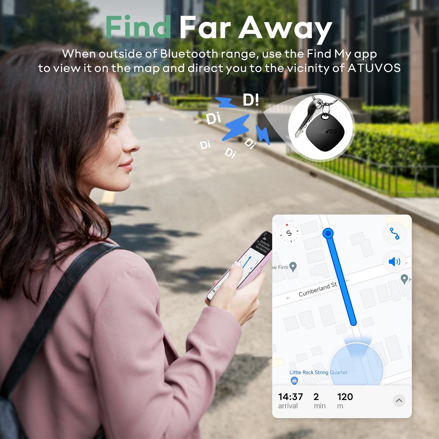 ATUVOS Air Tag Tracker Item Finder-2 Pack, Compatible with Apple Find My (iOS Only), Replaceable Battery, IP67 Waterproof, for Keys, Luggages, Suitcases, Wallets, Bags, Black