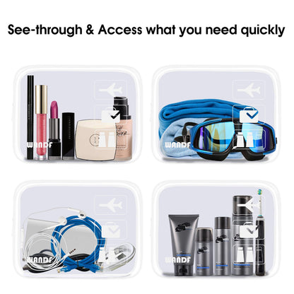 TSA Approved Clear Travel Toiletry Bag wih Zippers Carry-on Travel Accessories Quart Size Toiletries Cosmetic Pouch Makeup Bags for Men and Women (2pcs White)