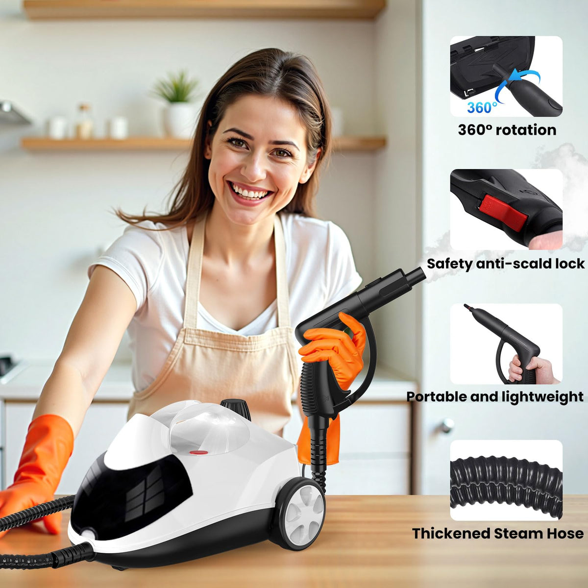 Steam Cleaner 1.5L Steamer for Cleaning Fast Heating 6-in-1 Multi-Surface with 8 Accessories UL499 Certified