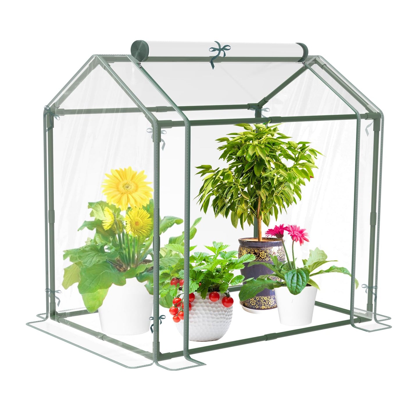 Mini Greenhouse for Indoor Outdoor Plants, Durable Green House with Roll-up Zipper Door，Grow Plant House Tent with Transparent PVC Cover 33.5”x23.2”x32.5”