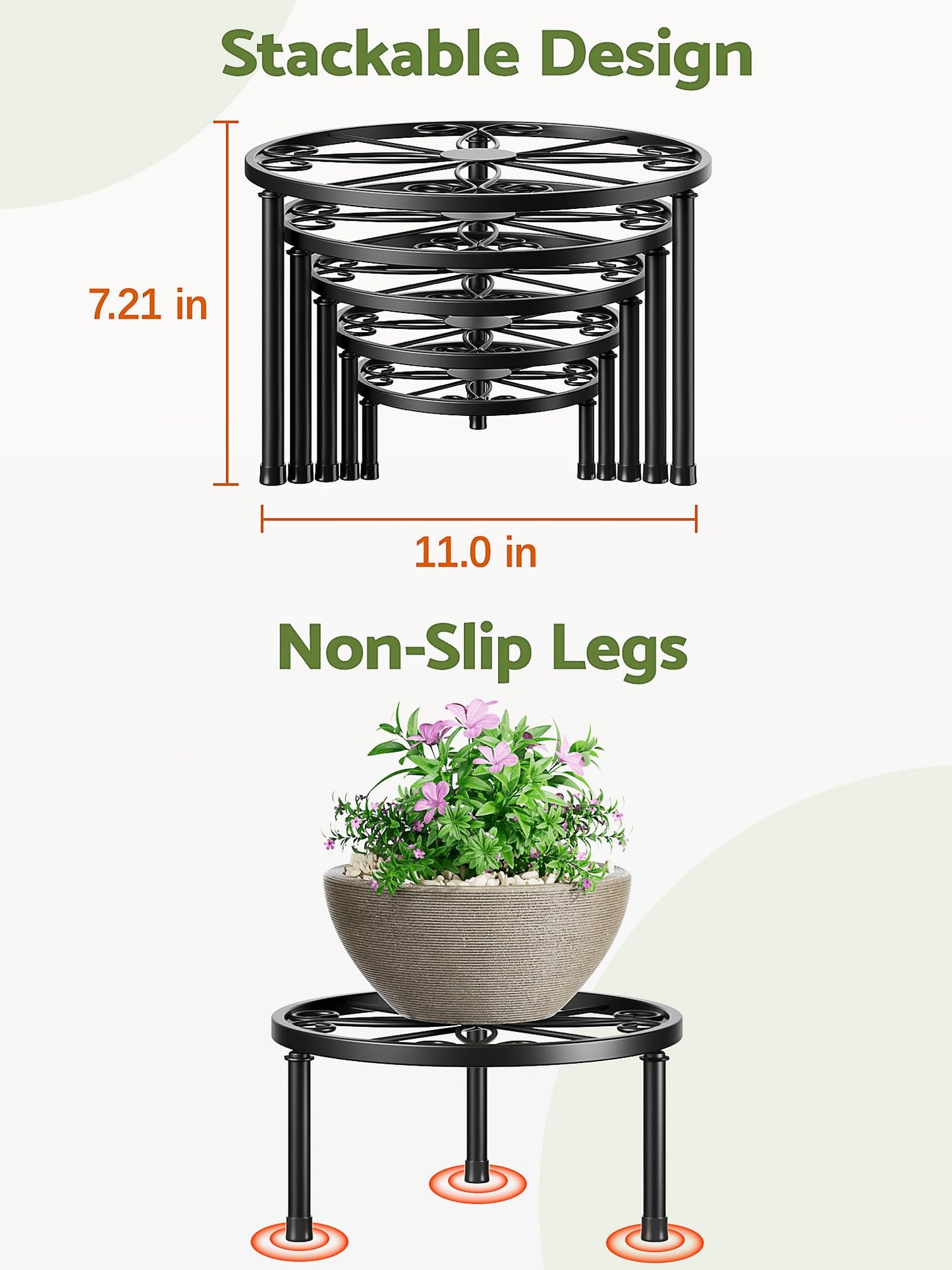 NQW 5 Pack Metal Potted Plant Stands for Indoor Outdoor,Round Planters Flower Pots Stand Holder,Heavy Duty Anti-Rust Iron Plant Shelf for Home Garden Patio Decoration(GoldDiamond)