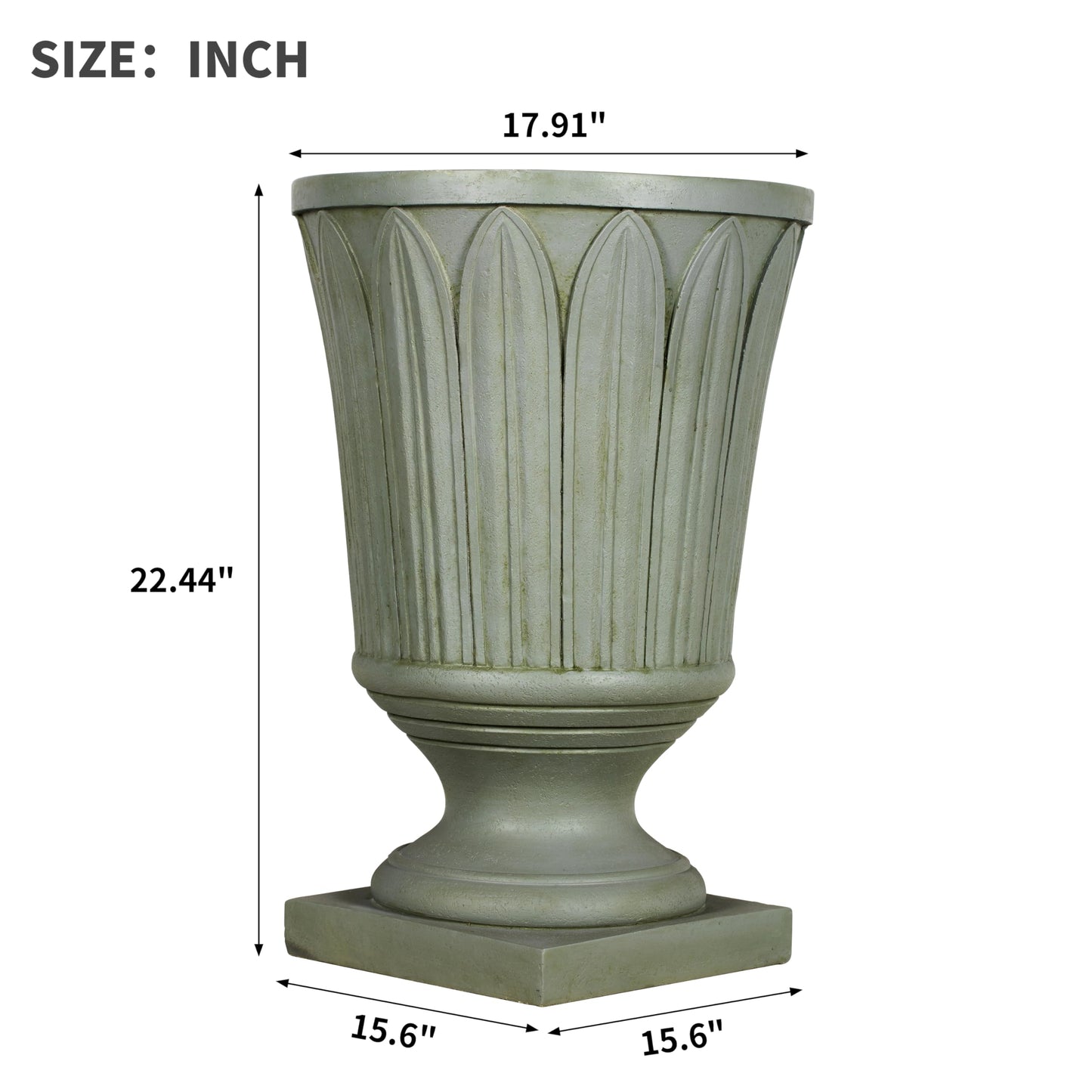 Merax 22.44" H Classical Embossed Leaf Pedestal Urn Planter Weather-Resistant MGO Outdoor Flower Pot for Garden Patio and Front Porch Entrance,Antique Mossy Grey