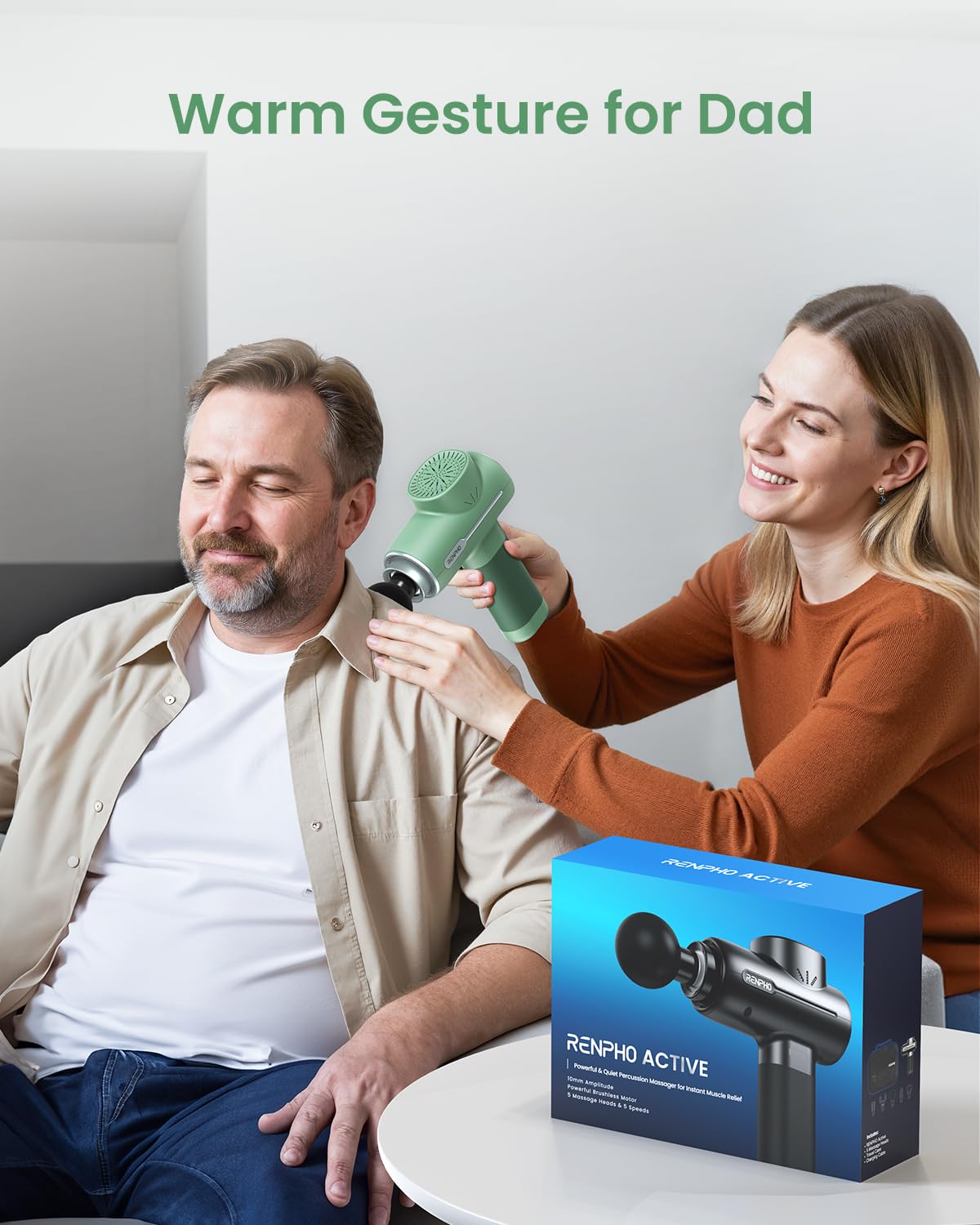 RENPHO Massage Gun Deep Tissue, Portable Percussion Massager for Back and Neck, Gifts for Men and Women, Handheld Device with Carry Case, Active Green