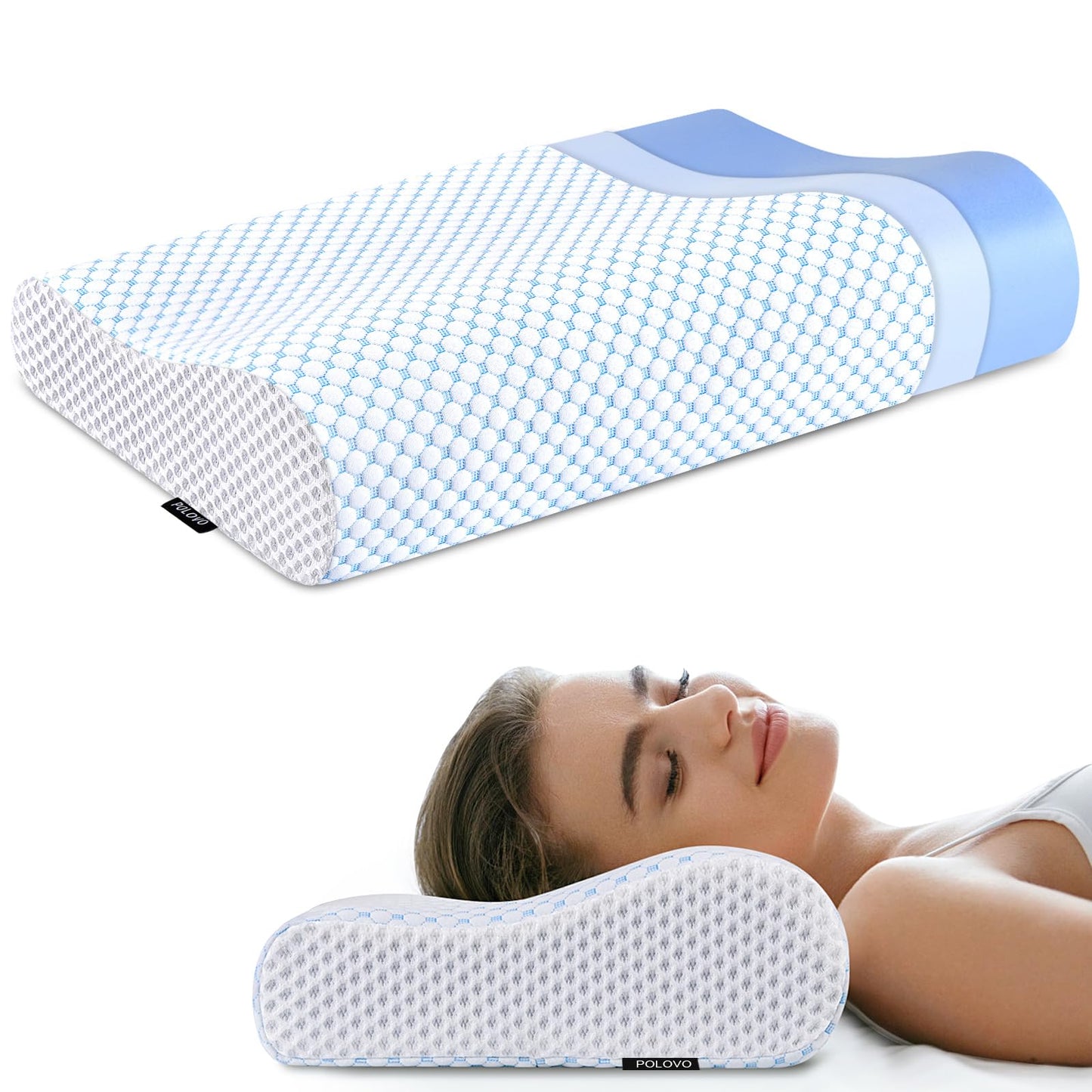 Memory Foam Pillows Neck Pillow Bed Pillow for Sleeping, Ergonomic Cervical Pillow for Neck and Shoulder Pain Relief,Orthopedic Contour Pillow for Side Back Stomach Sleeper(Blue&Grey)