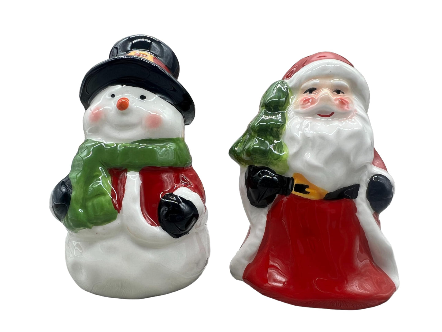 Christmas Elements Salt and Pepper Shakers Small and Cute Ceramic Salt Shaker & Pepper Container Set with Design Unique Fun Kitchen Decor Spice Dispenser Seasoning Snowman and Santa Claus Set of 2 (A)