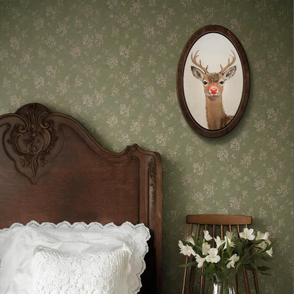 YZSLA Red Nose Reindeer Christmas Deer Framed Wall Art Decor, Christmas Home Room Decor, Rustic Winter Xmas Red Deer Holiday Wooden Oval Wall Decorations for Home Bedroom Living Room, 15.74x10.23