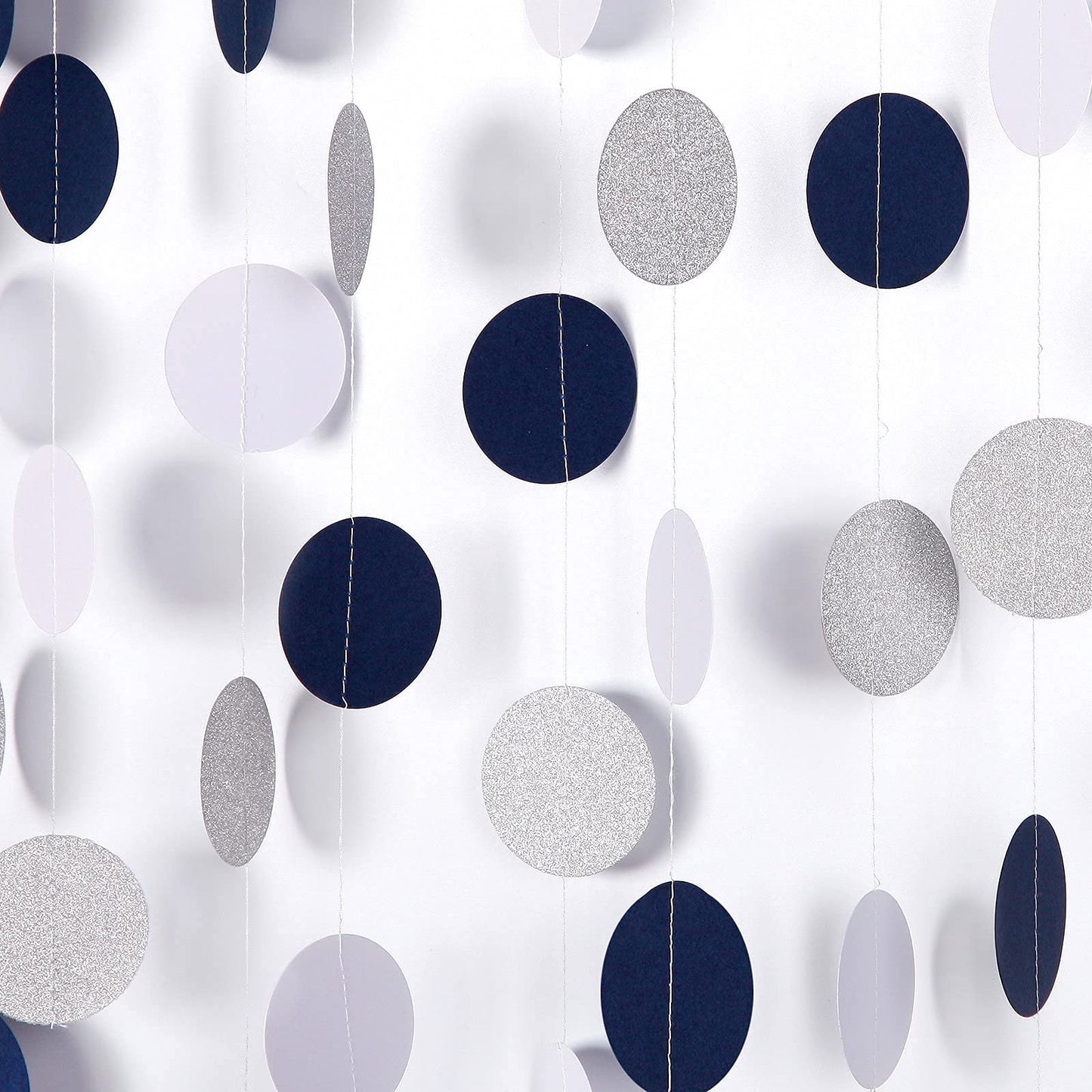 Navy Blue White Silver Paper Garland,52Ft Gender Reveal Hanging Decoration Streamer Banner,Graduation Engagement Christmas Wedding Birthday Party Backdrop Bunting Lasting Surprise
