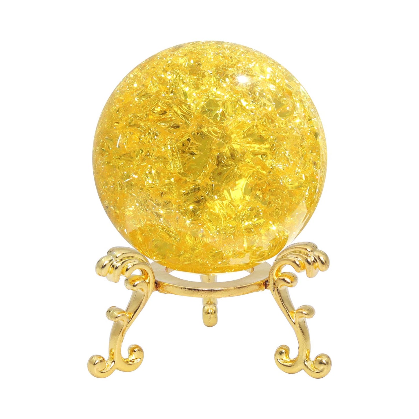 LONGWIN 50mm Ice Cracked Crystal Ball Decorative Glass Ball Home Decor Ornaments (Yellow)