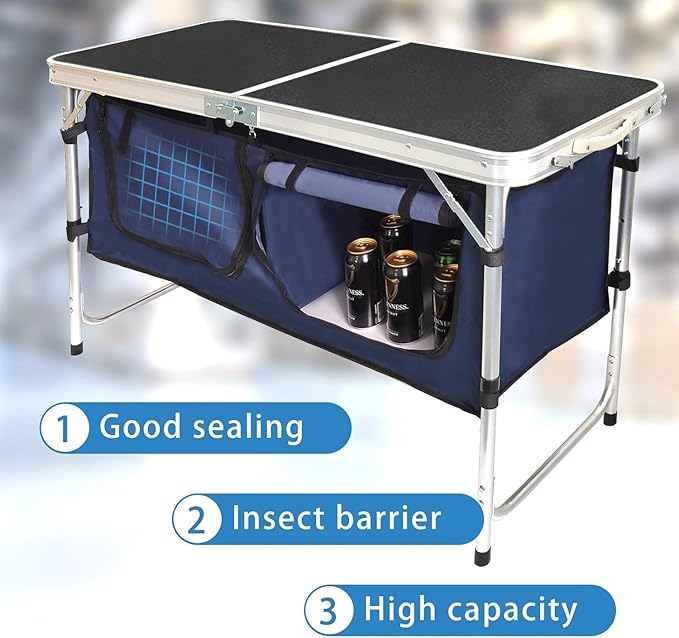 Folding Camping Table with Storage Compartment Aluminum Lightweight Camp
