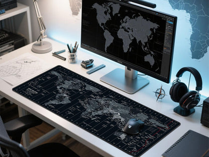 Anpollo Gaming Mouse Pad (900x400x3mm) Extended Mouse Mat Large Non-Slip Desk Pad with Precision Locked Edges Comfortable Keyboard Mat Suitable for Office Gamer Home - Black World Map