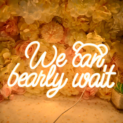 Planzo We Can Bearly Wait Led Neon Light SIgn Baby Shower Wedding Baby Kids Room Nursery Bedroom Hanging Wall Sign Decor USB Bear Light Up Sign 15.7"x8.7"