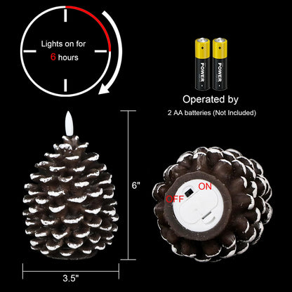 DRomance Flameless Pinecone Candles Battery Operated with 6 Hour Timer Set of 2 Real Brown Wax 3D Wick LED Flickering Pillar Candles Christmas Holiday Decor(White, 3.5 x 6 Inch)