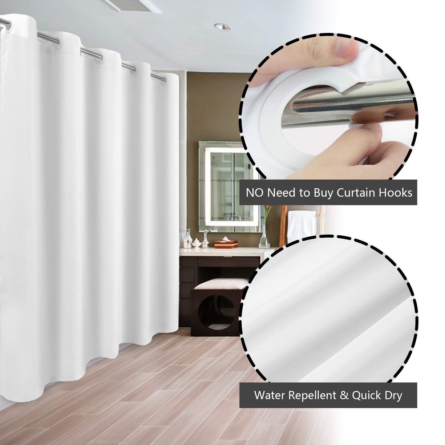 River Dream No Hook Hotel Cloth Shower Curtain Microfiber - Waterproof Soft Washable Fabric Shower Curtain or Liner with Magnets, White, Standard Size