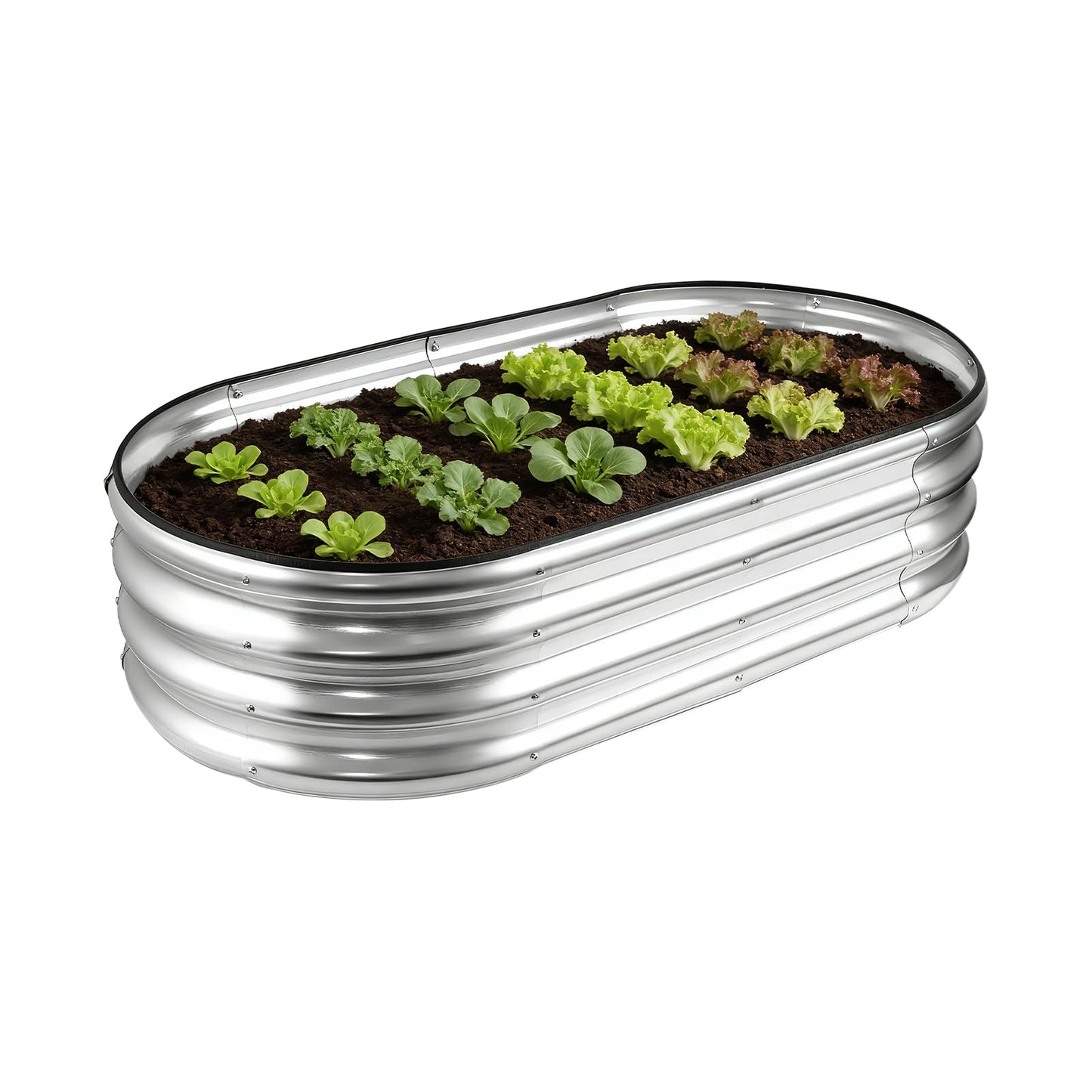 ONAIL Galvanized Steel Raised Garden Bed Kit, Oval Small Metal Planter Box for Outdoor Plants Vegetables, Flowers, Herbs (4x2x1 Silver)