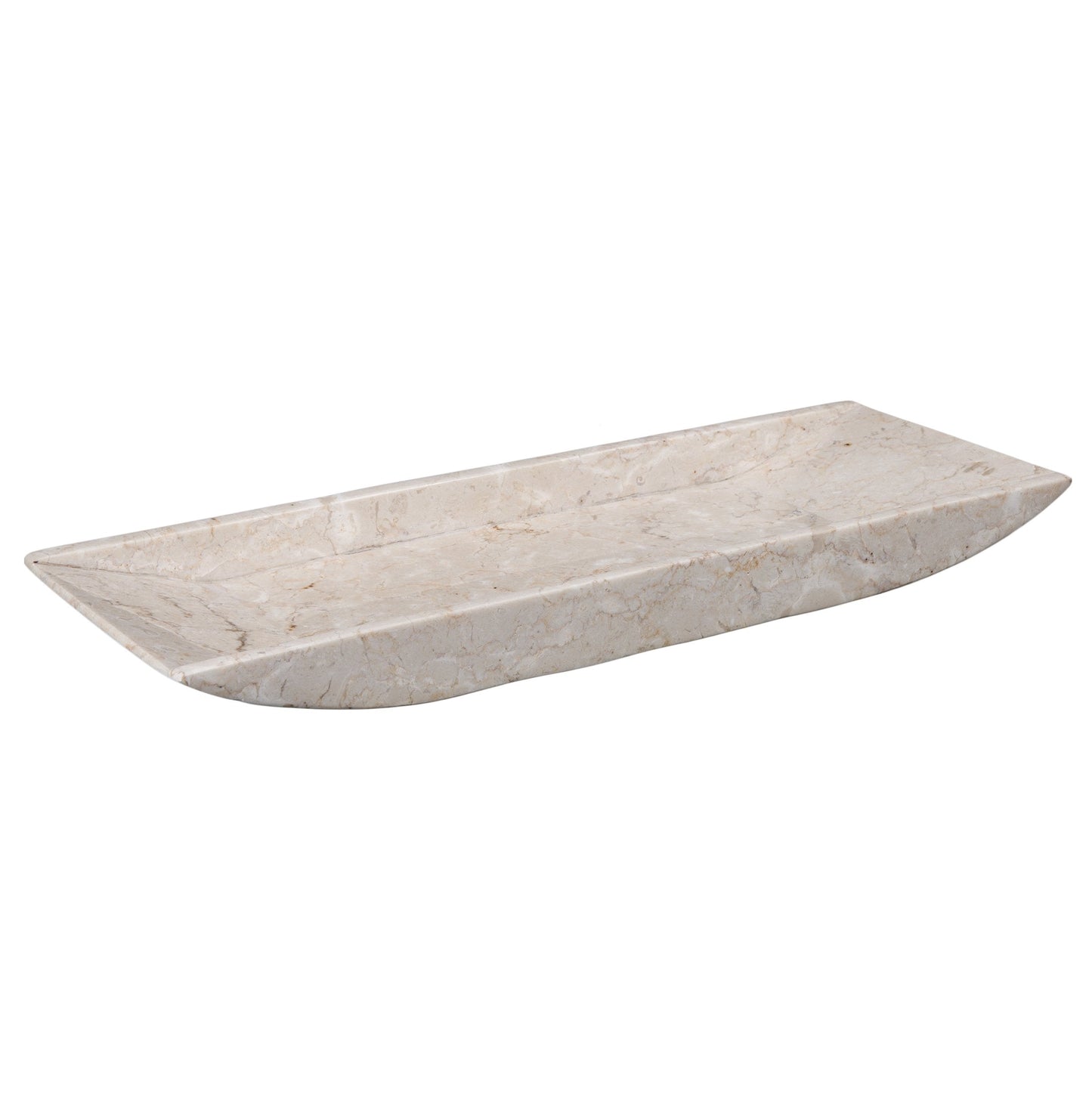 Creative Home Natural Champagne Marble Rectangular Vanity Tray Towel Tray Boat Shaped Tray Bathroom Accessories Organizer for Bathroom Countertop, Kitchen Sink, Jewelry, 16.5" x 6.3" x 1.5" H, Beige