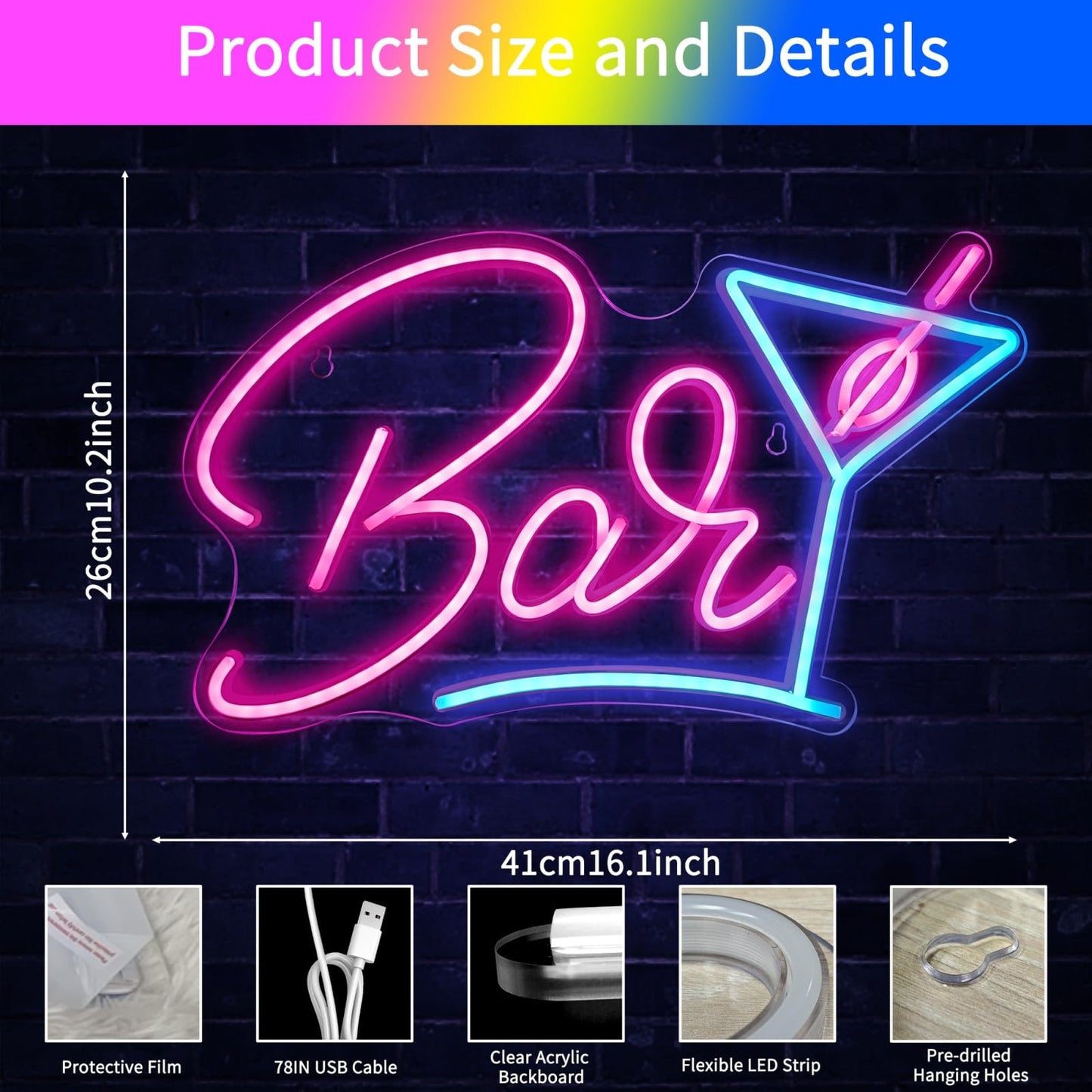 Bar Neon Signs for Home Bar Wall Decor, Neon Bar Sign for Bedroom Man Cave Bistro Pub Party,USB Powered LED Light Up Sign With Dimmer Switch, Gifts for Friends Families Birthday Christmas