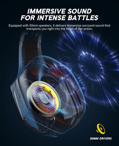 EKSA 2.4GHz Wireless Gaming Headset for PS5,PS4,PC,Switch,Mobile,Mac, Bluetooth Gaming Headphones with ENC Microphone, RGB, 20ms Latency, 120H Battery, 7.1 Surround Sound Headset, 3.5mm Audio Cable