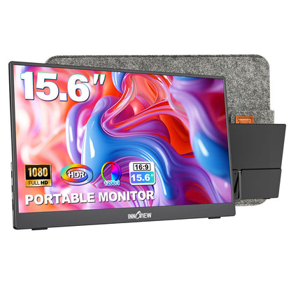 InnoView Portable Monitor Touchscreen 15.6" 1080P 10-Point Touch Screen Monitor Portable with Protective Sleeve Built-in Stand, 1200:1 HDMI USB C Travel Monitors for Laptop, PC, Phone