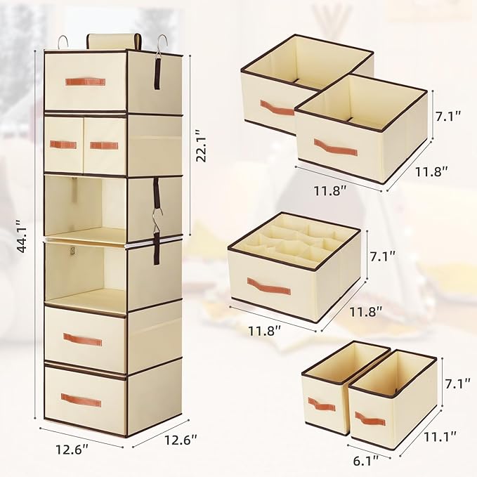 Hanging Closet Organizer 6-Shelf, Upgrade Hanging Shelves
