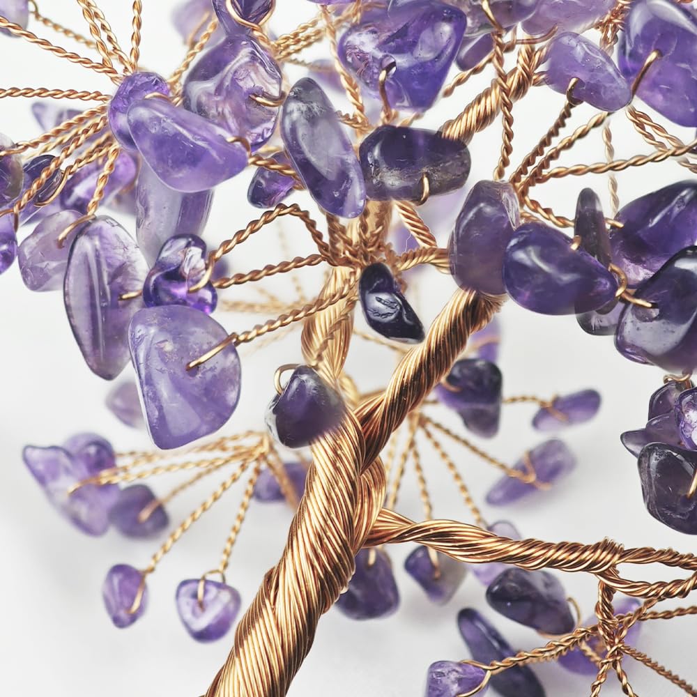 Natural Crystal Tree with Amethyst Cluster Base Tree of Life Home Decor for Shelf Bedroom Birthday Gifts Sister Gift Cute Home Office Decor Purple Crystal Crafts Housewarming Present