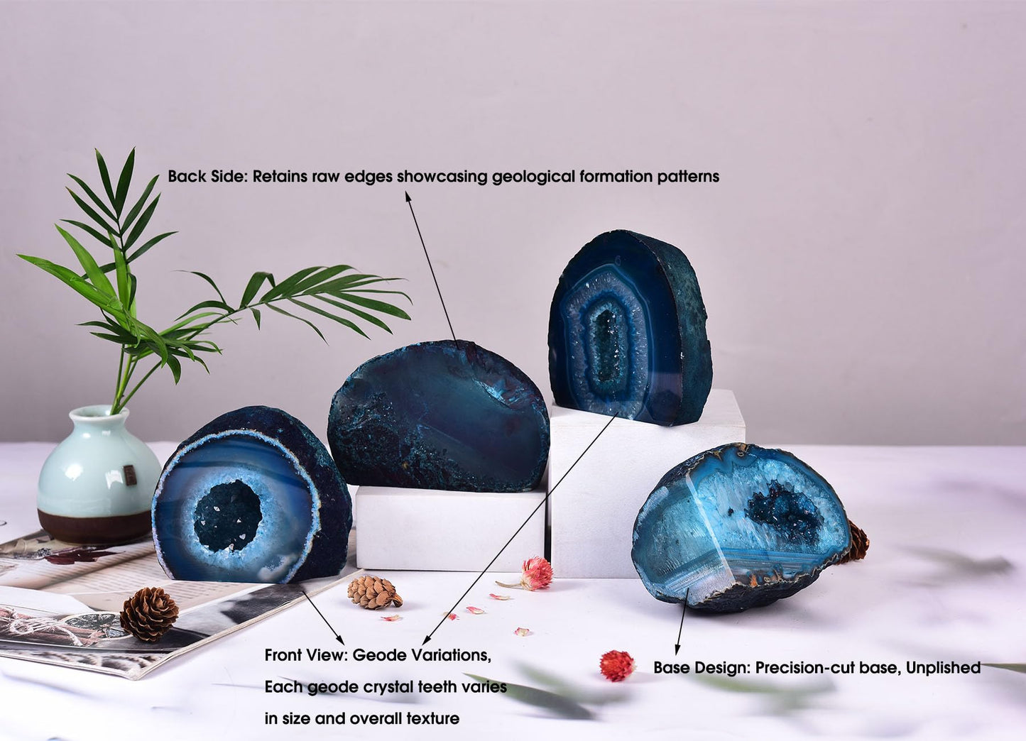 AMOYSTONE Teal Agate Geode Decor, Natural Agate Crystal Rock for Healing, Small Irregular Stone for Bedroom, Office, Desk (1-1.5 Lbs)