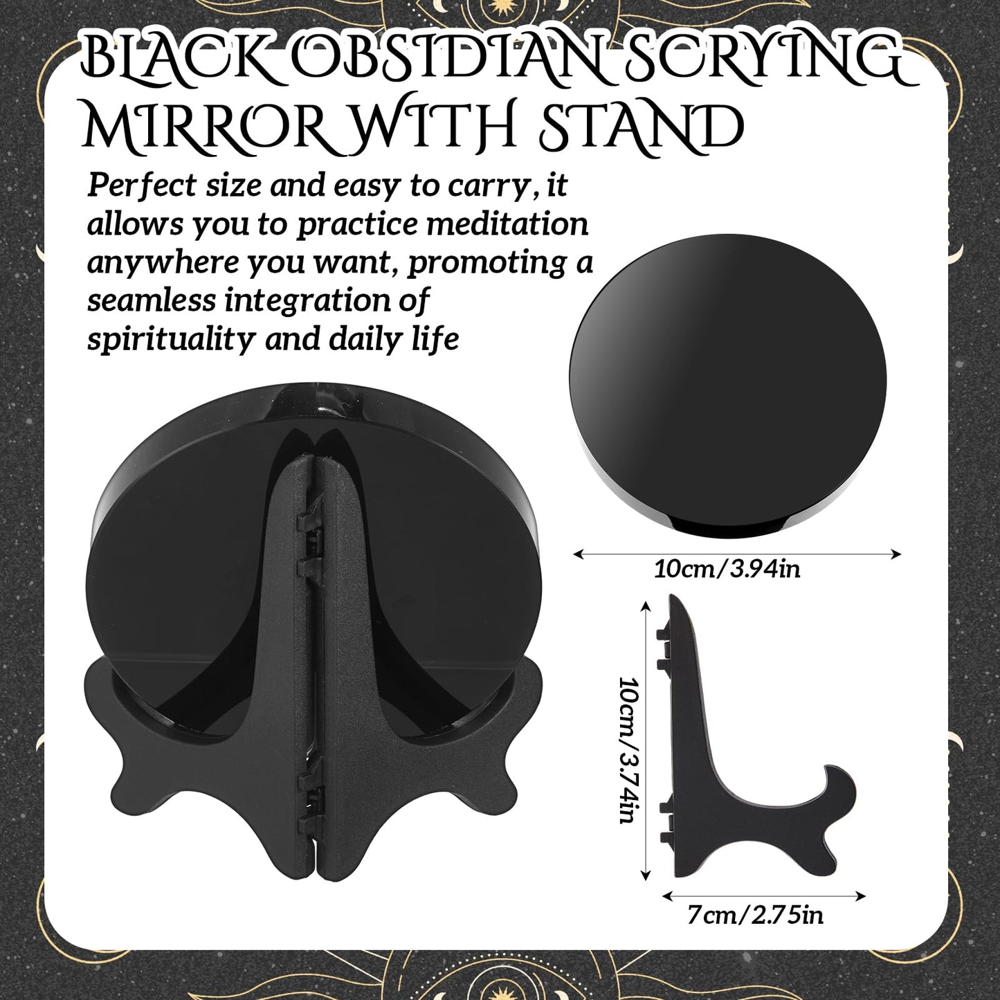 Kathfly 1 Pcs Black Obsidian Scrying Mirror 3.94 in with Wood Stand, Obsidian Crystal for Meditation, Witchcraft, Divination Tools, Spiritual Practices Home Desk Decor Gothic Craft(10 Cm)