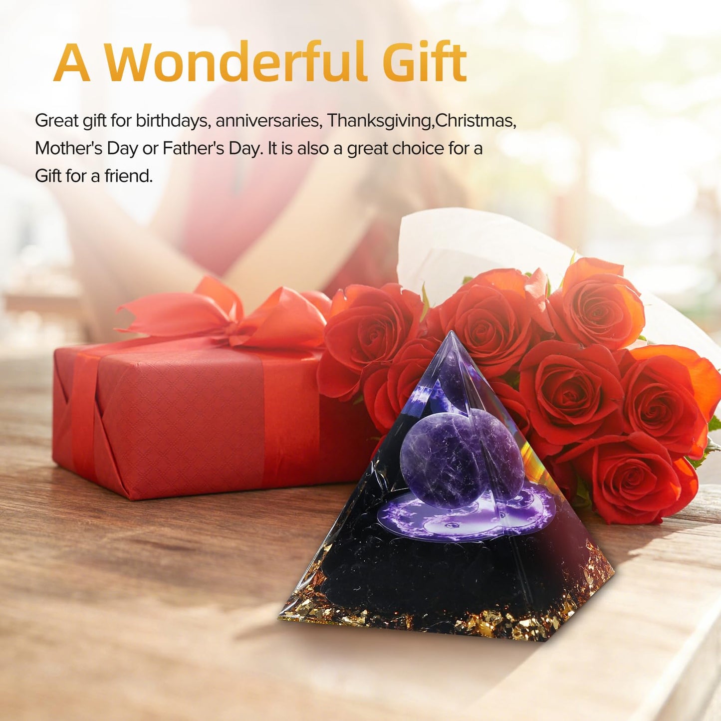 Hopeseed Orgone Pyramid for Positive Energy, Orgonite Natural Amethyst&Obsidian Healing Crystals Pyramid for Reduce Stress Chakra Reiki Healing Meditation Cleanses the Mind and Boosts Confidence