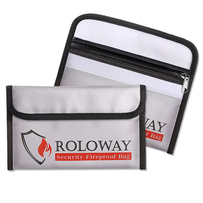 ROLOWAY Small Fireproof Bag (5 x 8 inches), Non-itchy Fireproof Money Bag for Cash, Valuables, Passport, Currency & Keys (2-Pack Silver)