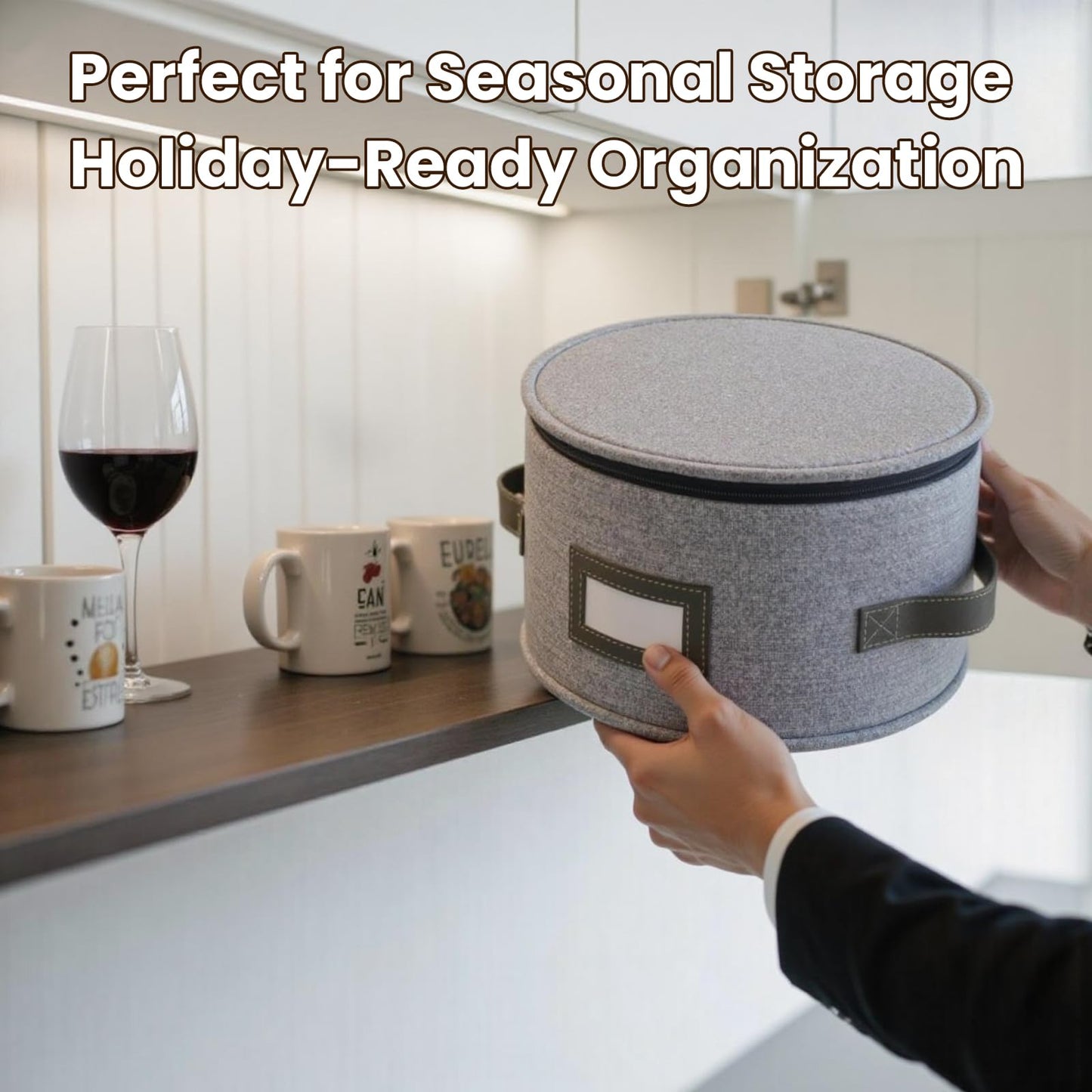 HOMELUX THEORY Hard Shell China Storage Containers, 8pc Light Gray Mug & Plate Storage Box, Kitchen Storage Bins With Lids, Heavy Duty Moving Box with Handles for Dishes, Silverware, Cup & Mug