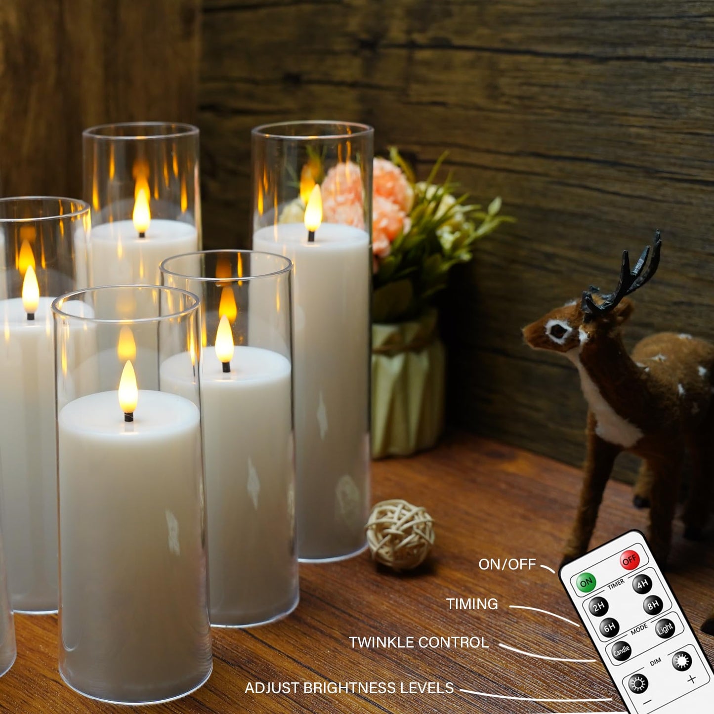 kakoya Flickering Flameless Candles Battery Operated with Remote and 2/4/6/8 H Timer Plexiglass Led Pillar Candles Pack of 9 (D2.3"xH 6"7"8")with Realistic Moving Wick Candles for Home Decor(White)