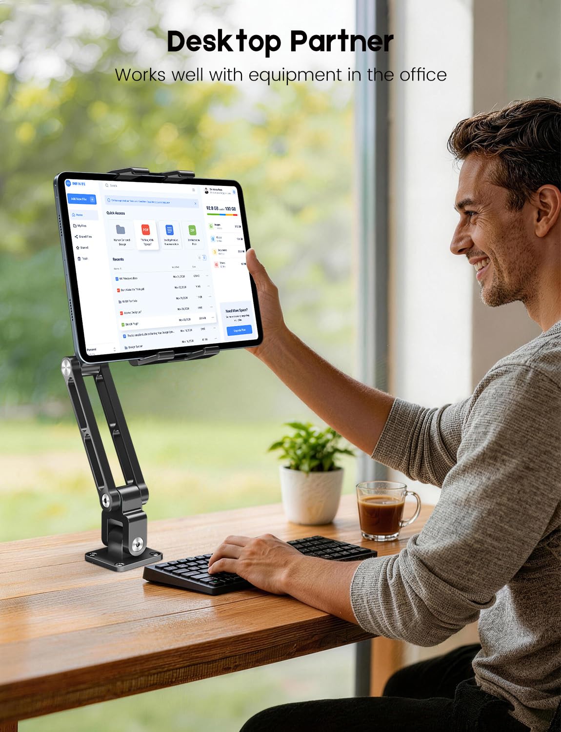 OHLPRO Tablet Wall Mount, Heavy Duty Aluminum iPad Wall Mount Holder with 360° Rotating 2-Stage Foldable Arm, Compatible for 5-13" Phones and Tablets, for Kitchen, Gym, Office, Home