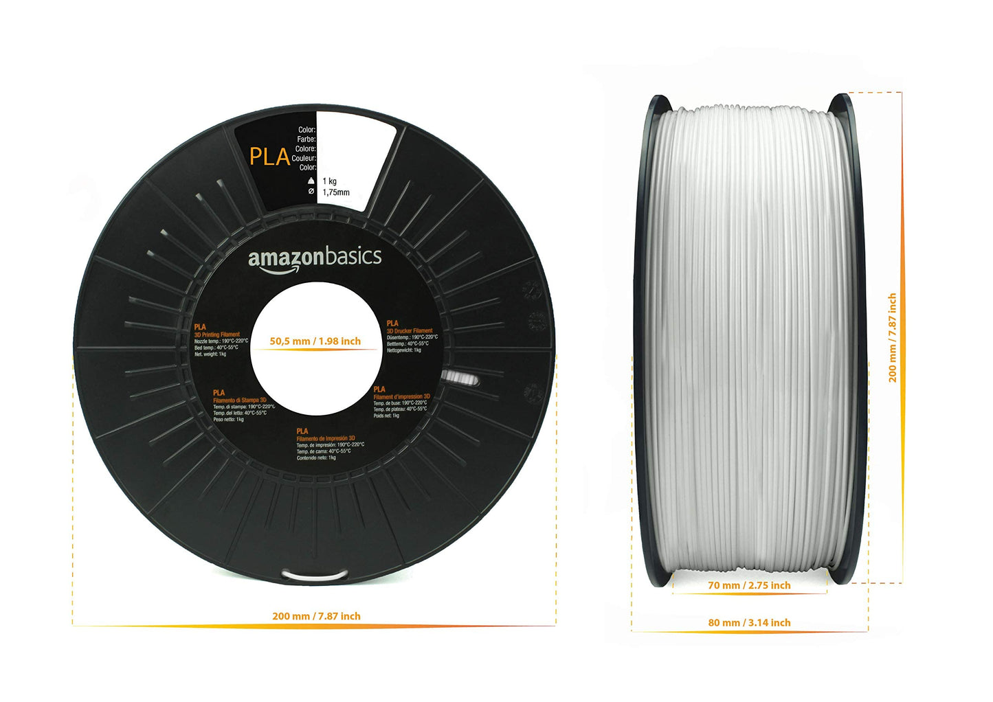 Amazon Basics PLA 3D Printer Filament, 1.75 mm, Black, 1 kg per Spool